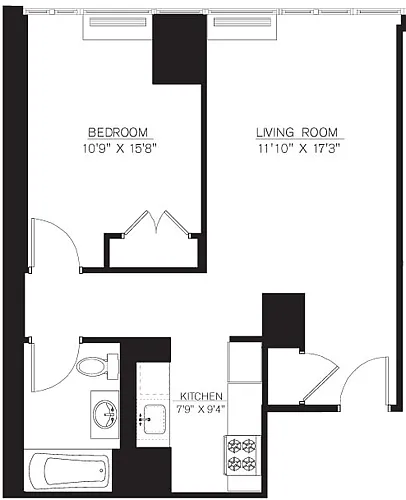 Floor plan 1 Bedroom A Line floors 5-7
