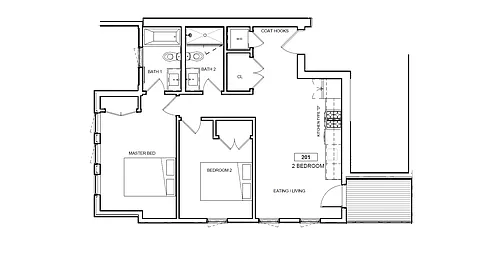 Floor plan 2 beds 1 bath
