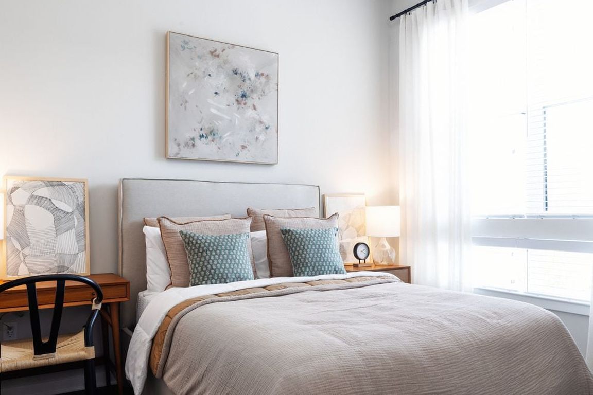 Bedroom with hard surface flooring