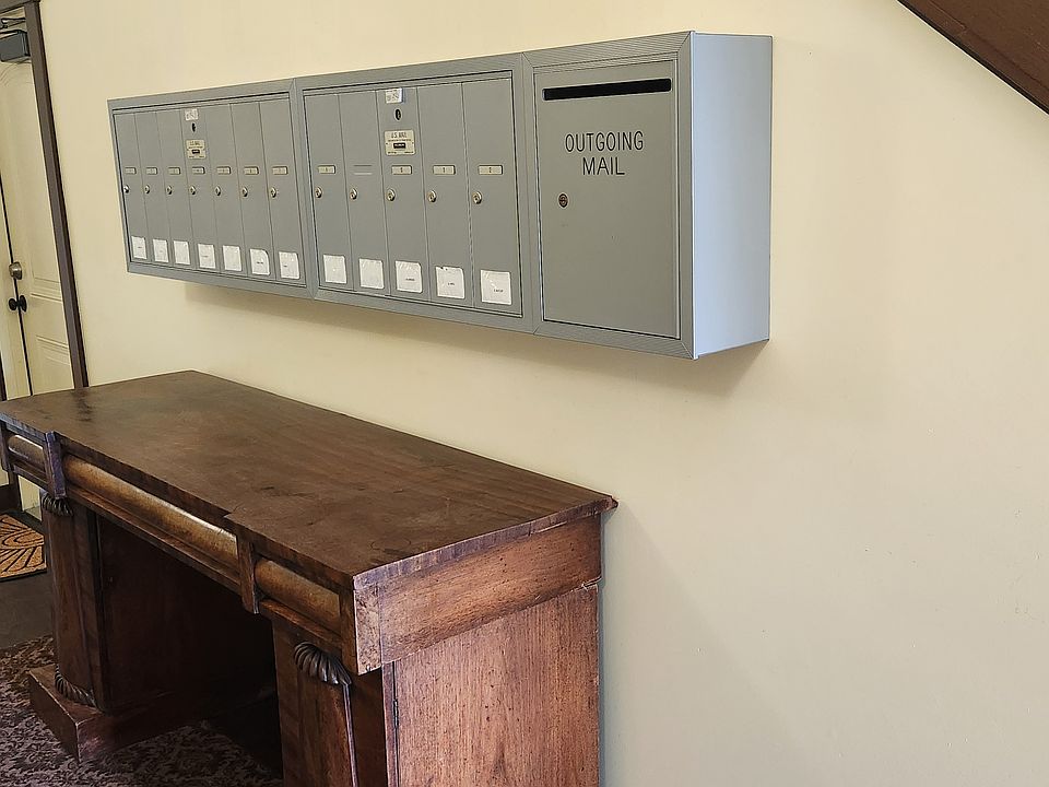 Mail and package delivery is located in the secure lobby