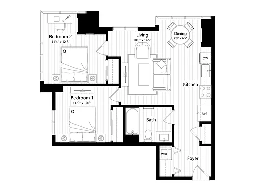 Floor plan HB13 | 2 Bed | 1 Bath