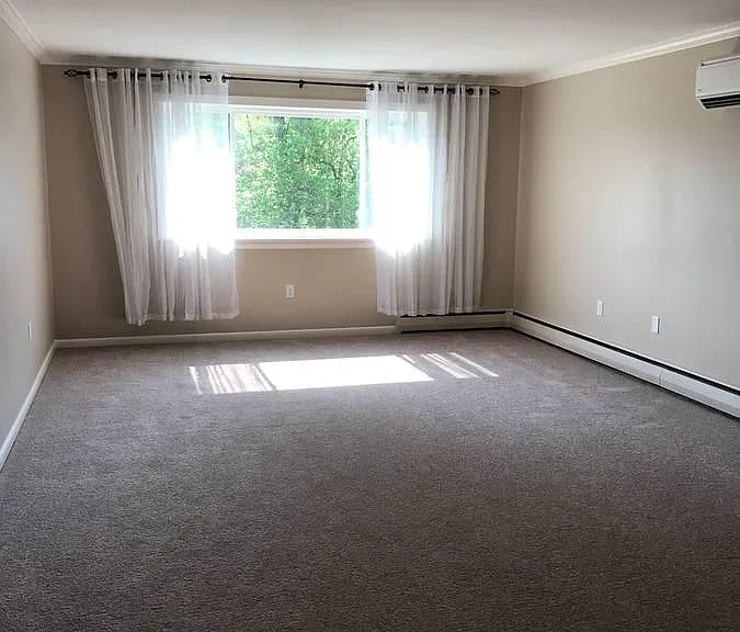 LARGE living room with sheer curtain