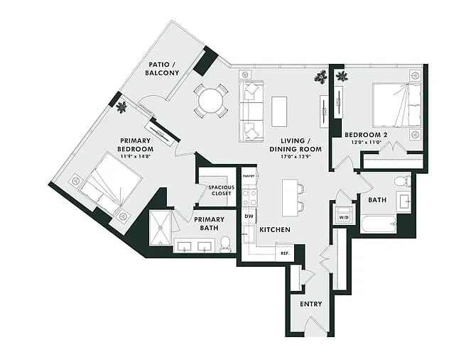 Floor plan D16 | 2 Bed | 2.5 Bath
