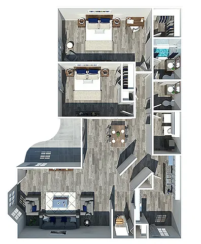 Floor plan 2 Bedroom 1.5 Bath Garden