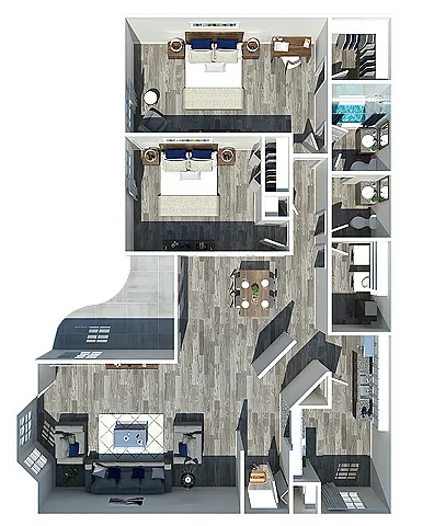 Floor plan 2 Bedroom 1.5 Bath Garden