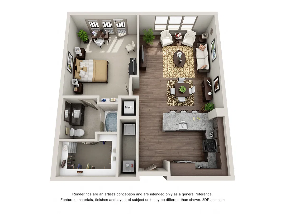 Floor plan One Bedroom One Bath - A5.1
