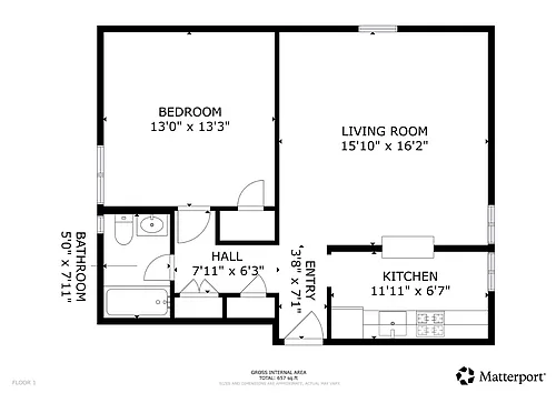 Floor plan 1 Bedroom Apartment