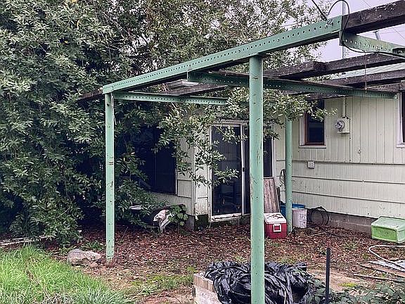 Backyard going into garage