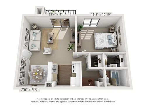 Floor plan 1 Bedroom, 1 Bath C