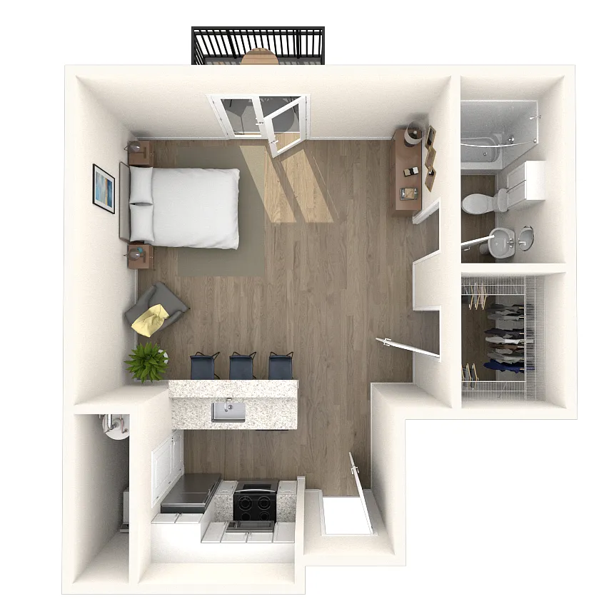 Floor plan Studio 0x1 635-640 SF