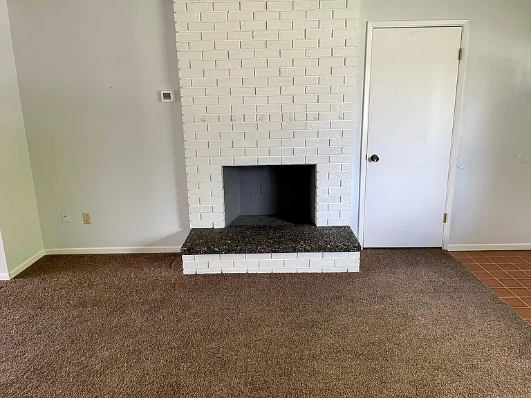 Coat closet and fireplace