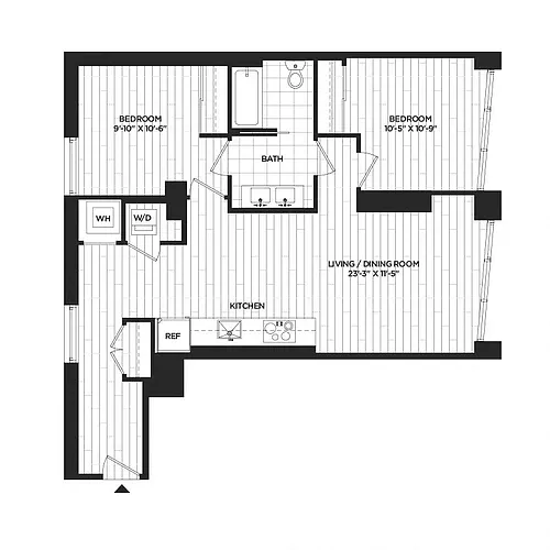 Floor plan 2 Bed - 1 Bath | B03