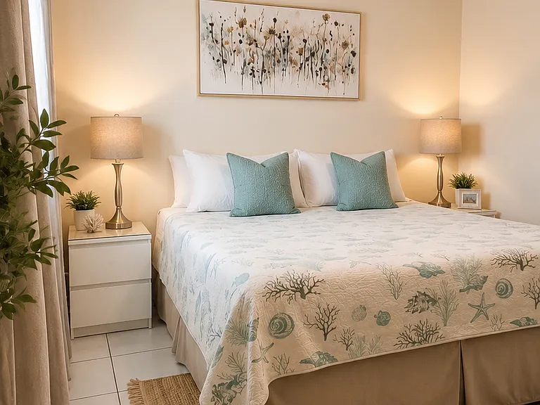 king size bed / bedding provided