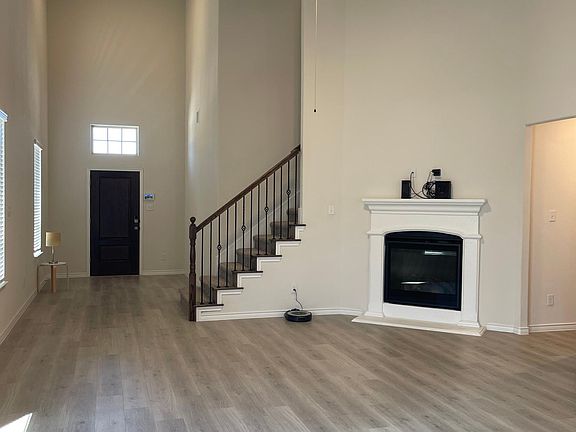 Front entrance and fire place
