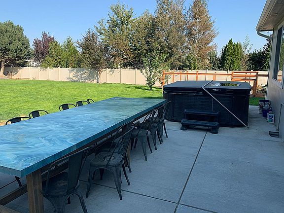 Back patio with hot tub