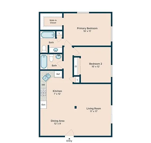 Floor plan 2 Bedroom 2 Bath