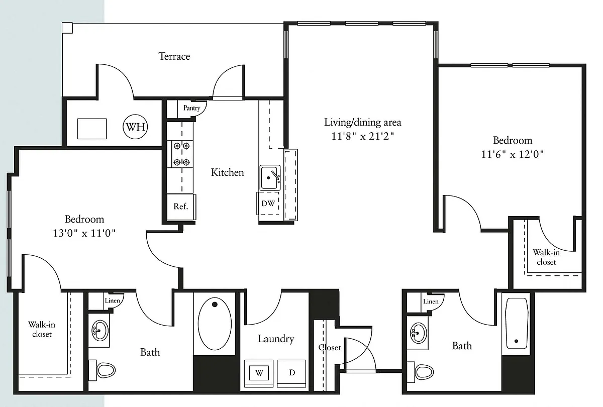Floor plan bc1- 2 Bed/2 Bath