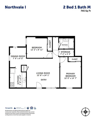 Floor plan 2 Bed 1 Bath M