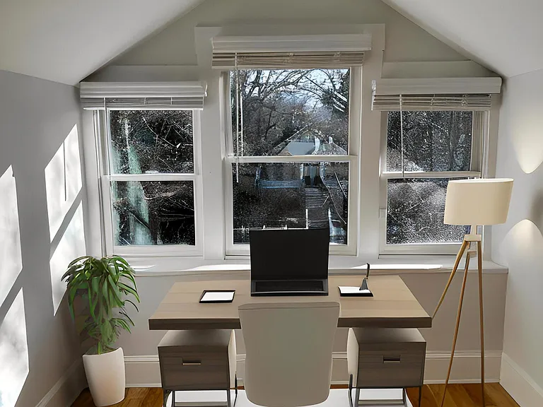 Virtually staged office space in bedroom