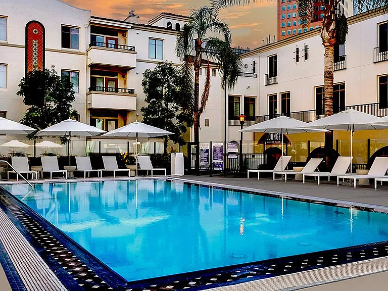 Elegant infity pool at The Glendon. Enjoy the resort lifestyle