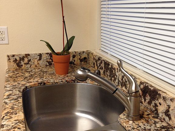 Granite kitchen counter-tops + stainless steel sink