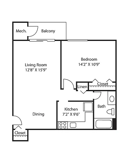 Floor plan 1 Bedroom | 1 Bath