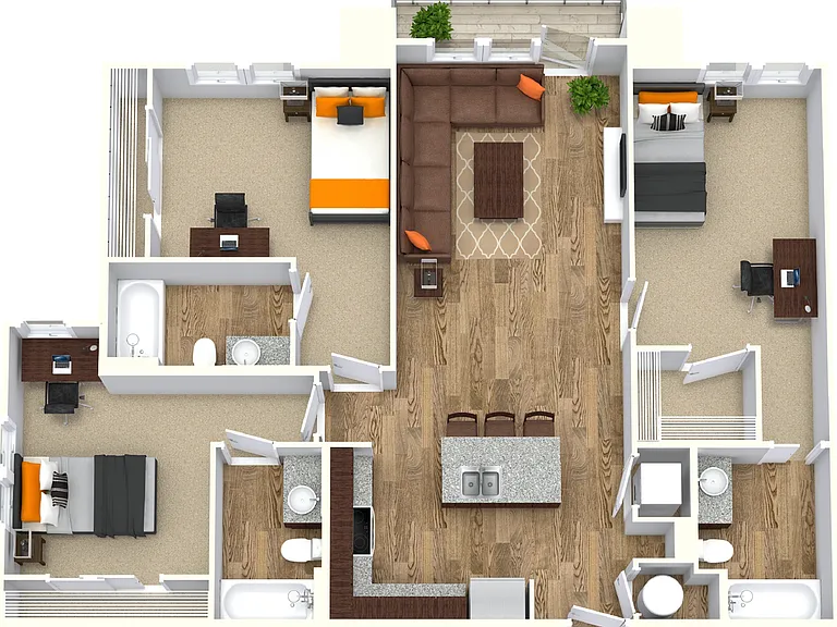 3 Bed - 3 Bath with Balcony 3 Bed - 3 Bath with Balcony