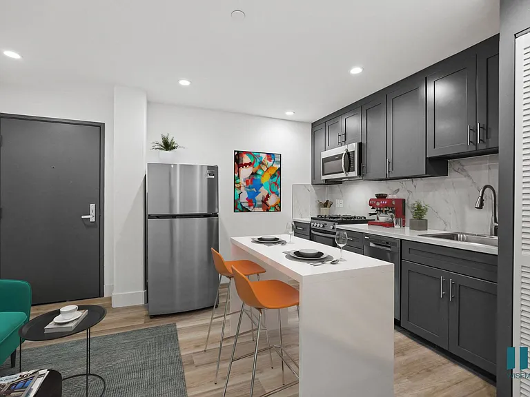 Kitchen with Stainless-Steel Refrigerator, Stove, and Dishwasher