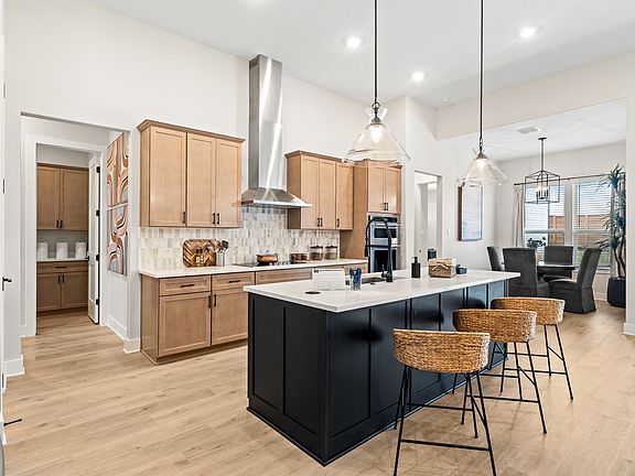 The kitchen has beautiful designer cabinetry.