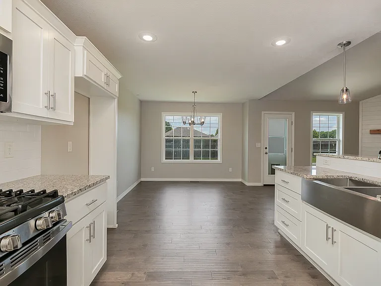 deep sink, gas oven, nice stainless steel appliances