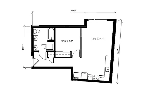 Floor plan Urban 1 Bedroom - U27