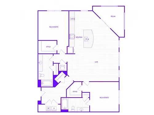 Floor plan Two Bedroom Two Bath (1384 SF)