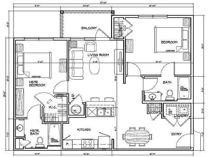 Floor plan 2 Bed 2 Bath