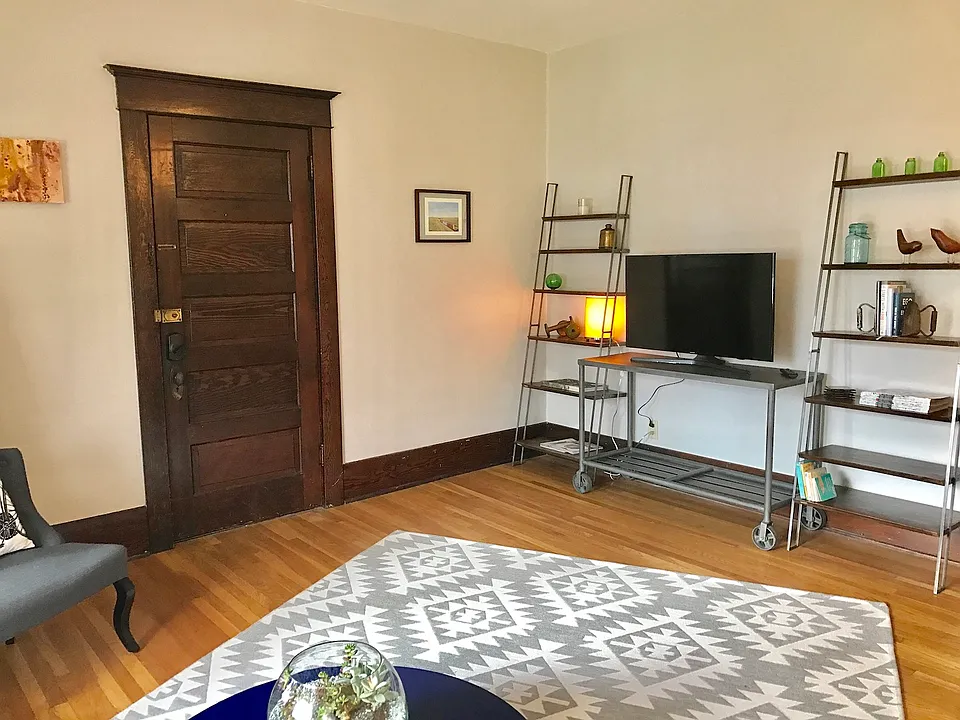 View of entry door from front room.