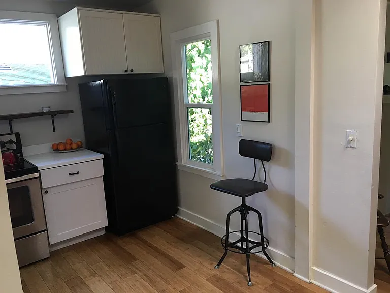 Kitchen opens up to dining room, living room