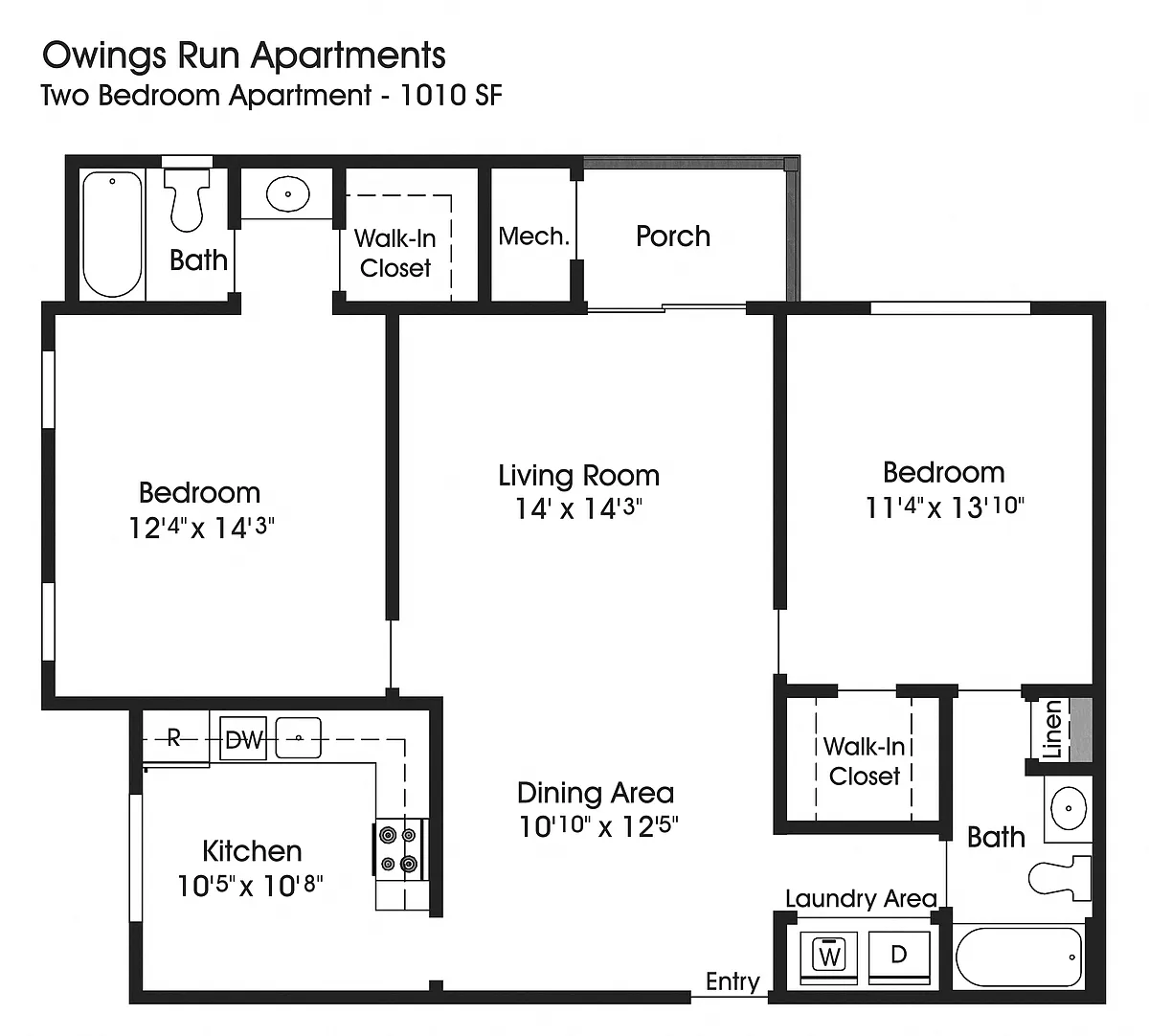 Floor plan 2BR 2BA (1010sf)