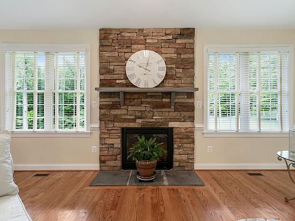 stacked stone fireplace