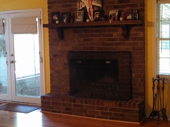 Fireplace & glimpse of porch