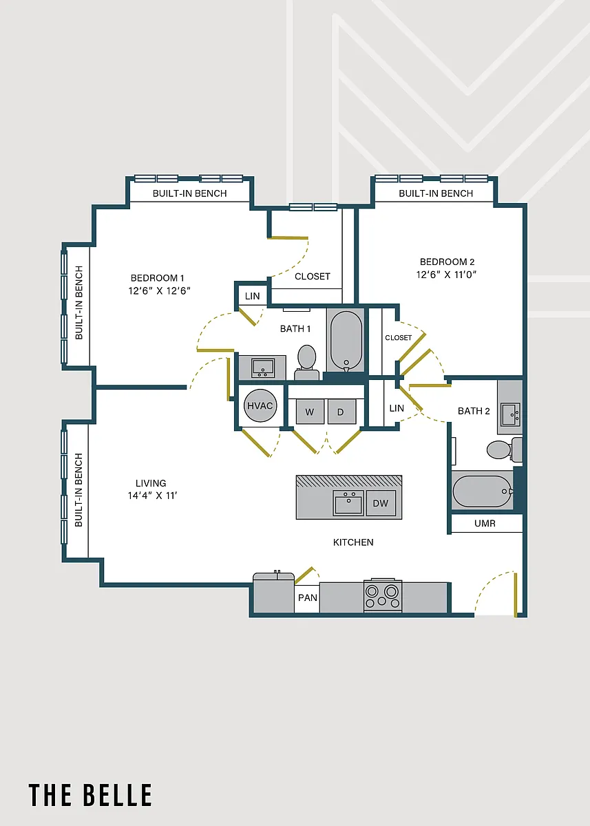 Floor plan The Belle | 2 Bed | 2 Bath