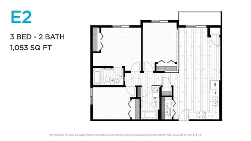 Floor plan Three Bedroom Two Bath
