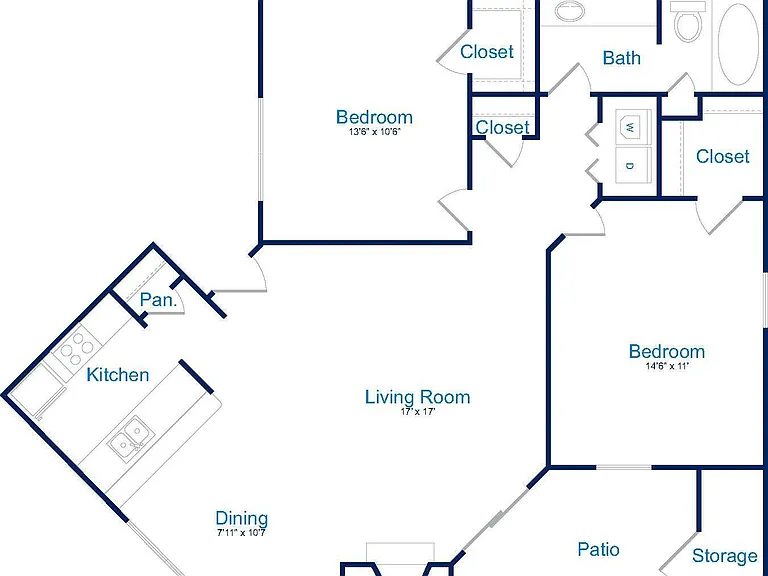 The Georgian - B1 - 1 Beds - 1 Baths - 957 Sq. ft.