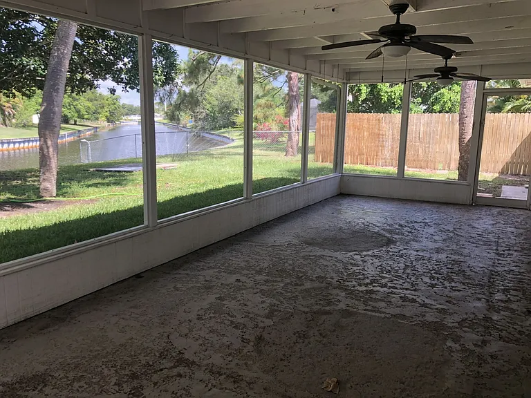 Water View from Screened Patio with 3 Ceiling Fans