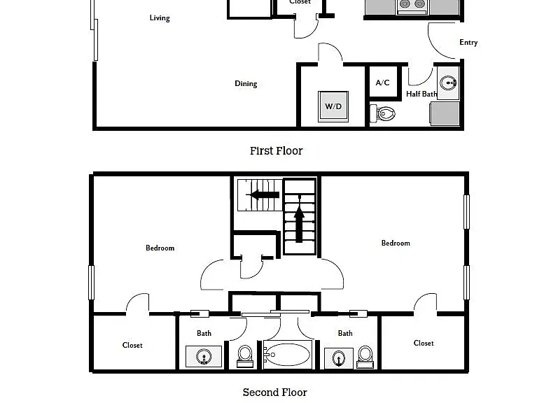 Willow Floor Plans- 2 bedrooms and 1 1/2 bathrooms