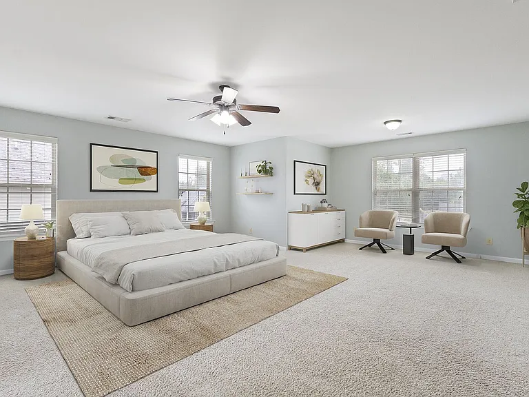 $950 Oversized Primary Bedroom - Virtually staged to demonstrate scale; furniture is not included.