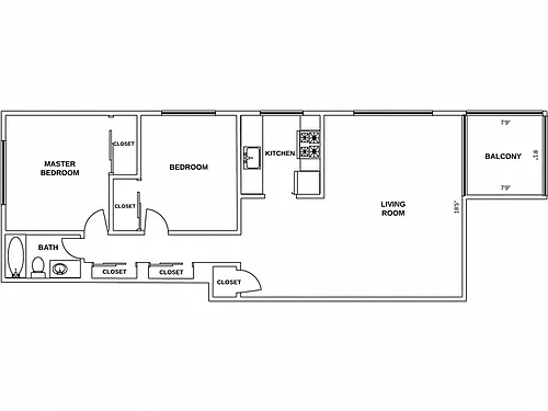 Floor plan 2 Bed / 1 Bath: Type B