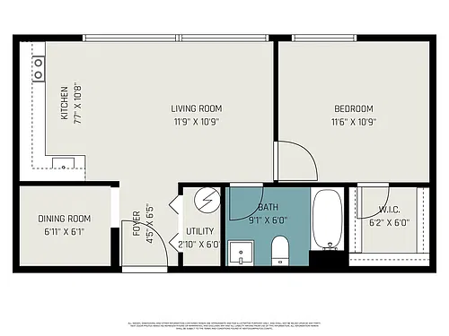 Floor plan 1 Bed & Den - 1 Bath