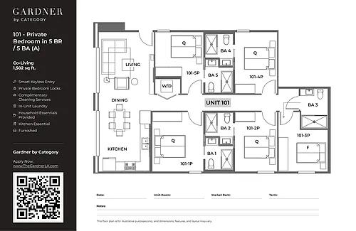 Floor plan 101 - Private Bedroom in 5 BR / 5 BA (A)