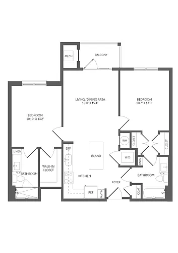 Floor plan 2 Bed/2 Bath-B1