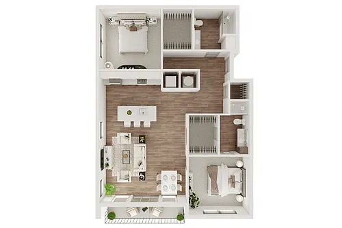 Floor plan 2 Bedroom, 2 Bathroom - 1194 SF