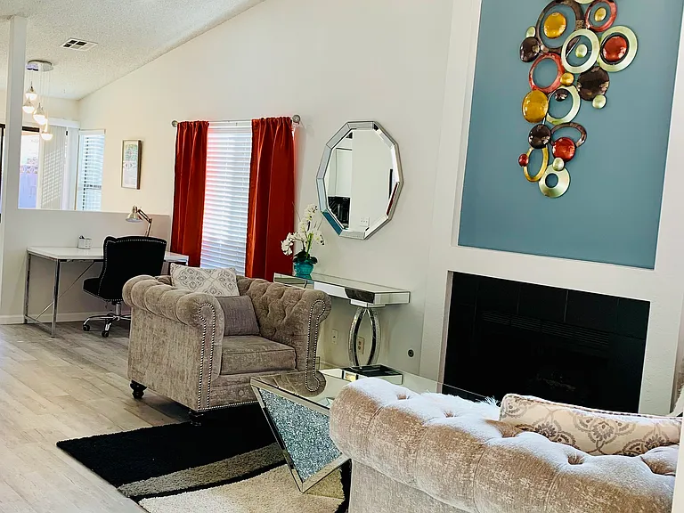 Living Room with Fireplace when furnished